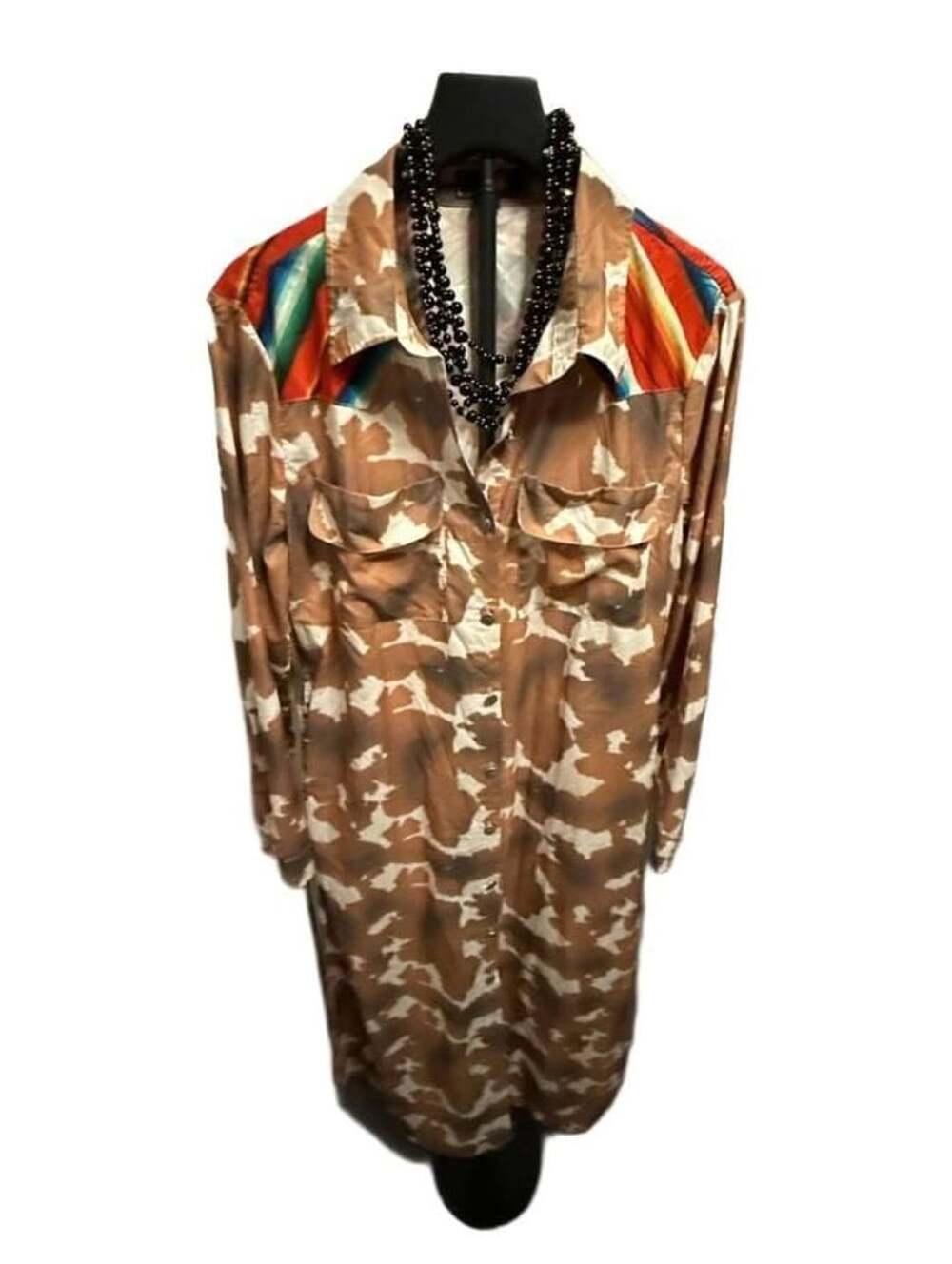 I&B Cow Print Aztec Maxi Shirt Dress Size L Western